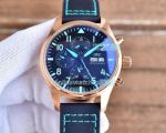 Swiss Replica IWC Portofino Chronograph SS Blue Dial Black Leather Strap Watch